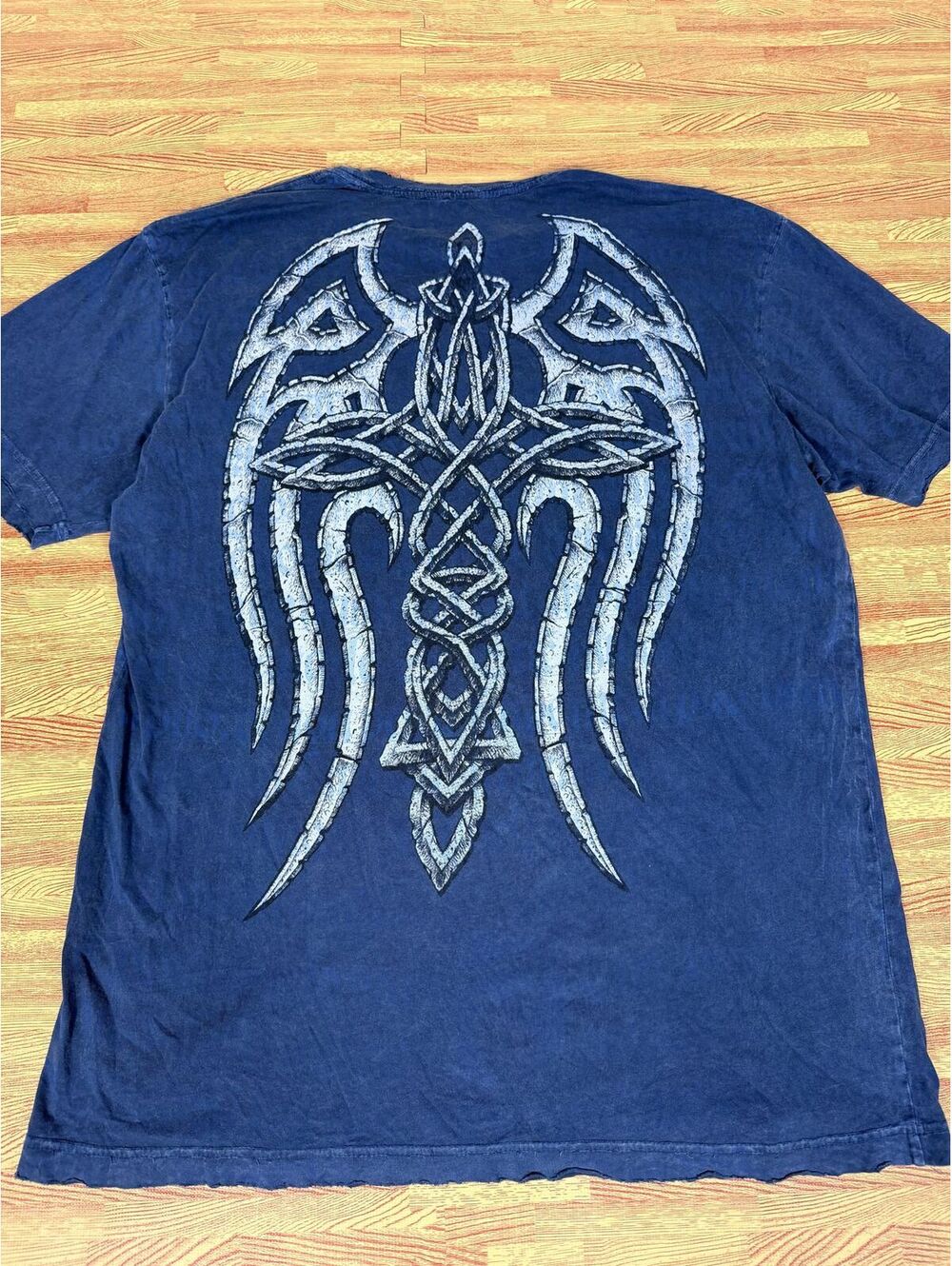 Affliction Y2K Tribal Wings Graphic T-Shirt Mens 2XL Blue Distressed